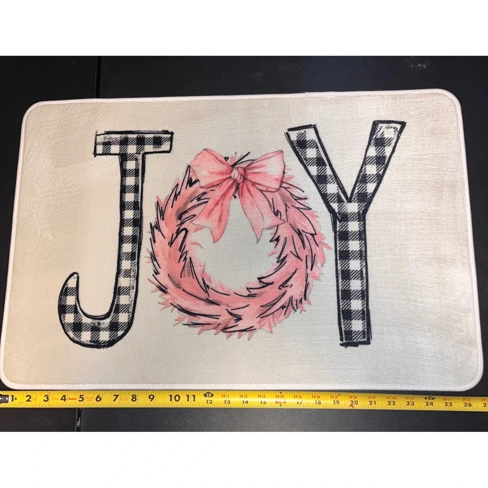 New Joy Buffalo Plaid‎ Wreath Doormat Christmas Holiday Home Decor Accent Rug